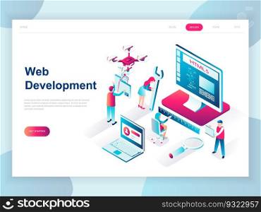 Modern flat design isometric concept of Web Development for banner and website. Isometric landing page template. Developer coding software and programming web site. Vector illustration.