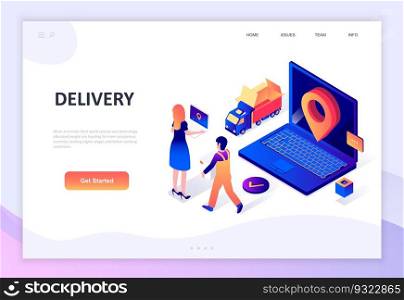 Modern flat design isometric concept of Worldwide Delivery decorated people character for website and mobile website development. Isometric landing page template. Vector illustration.