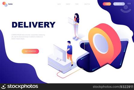 Modern flat design isometric concept of Worldwide Delivery decorated people character for website and mobile website development. Isometric landing page template. Vector illustration.