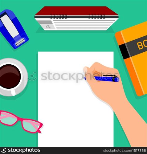 Modern flat design of calendar, book, glasses, Scotch tape and cup of coffee for web banners, web sites, printed materials, infographics. vector illustration