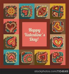 Modern flat heart valentine decorative hand drawn icons vector greeting card