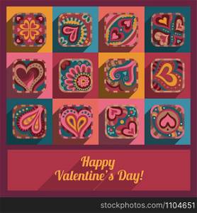 Modern flat heart valentine decorative hand drawn icons vector greeting card