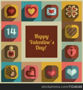 Modern flat heart valentine icons vector collection