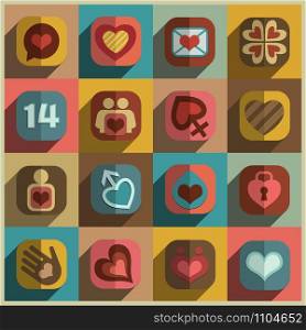 Modern flat heart valentine icons vector collection