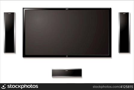 Modern flat screen tft television with surround sound speakers