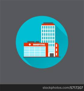 Modern flat urban hospital building decorative icon isolated vector illustration