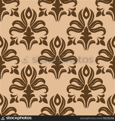 Modern foliate seamless brown and beige arabesque pattern with bold repeat motifs in damask design suitable for wallpaper, tiles and textiles