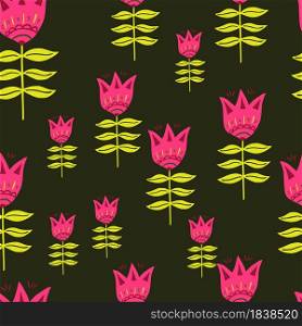 Modern folk art pattern. Pink flower. Nordic style. Floral nature wallpaper. For fabric design, textile print, wrapping, cover. Simple vector illustration.. Modern folk art pattern. Pink flower. Nordic style. Floral nature wallpaper.