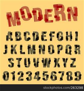 Modern font alphabet. Set of letters and numbers line design. Vector illustration.. Modern font alphabet. Set of letters and numbers line design