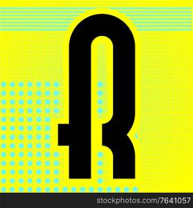 Modern font. Trendy alphabet, black vector letter R on a bright background.. Modern font. Trendy alphabet, black vector letter on a bright background.