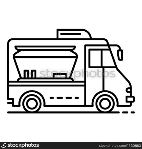 Modern food truck icon. Outline modern food truck vector icon for web design isolated on white background. Modern food truck icon, outline style