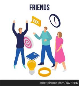 Modern friends concept banner. Isometric illustration of modern friends vector concept banner for web design. Modern friends concept banner, isometric style