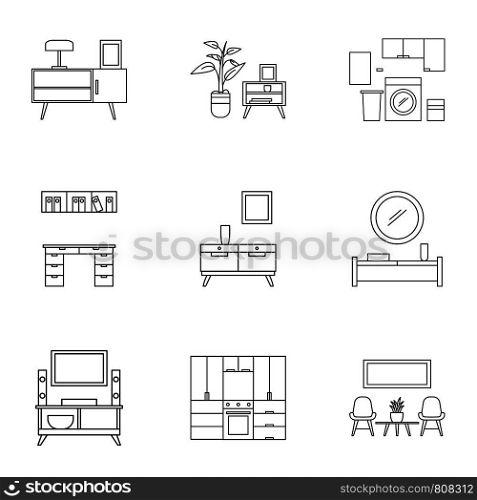 Modern furniture icon set. Outline set of 9 modern furniture vector icons for web design isolated on white background. Modern furniture icon set, outline style