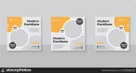 Modern furniture promotion square web banner for social media post template. Elegant sale and discount promo backgrounds for digital marketing.
