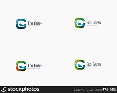 Modern G letter, green eco concept company logo, clean glossy design. Abstract shape made of color overlapping wave pieces