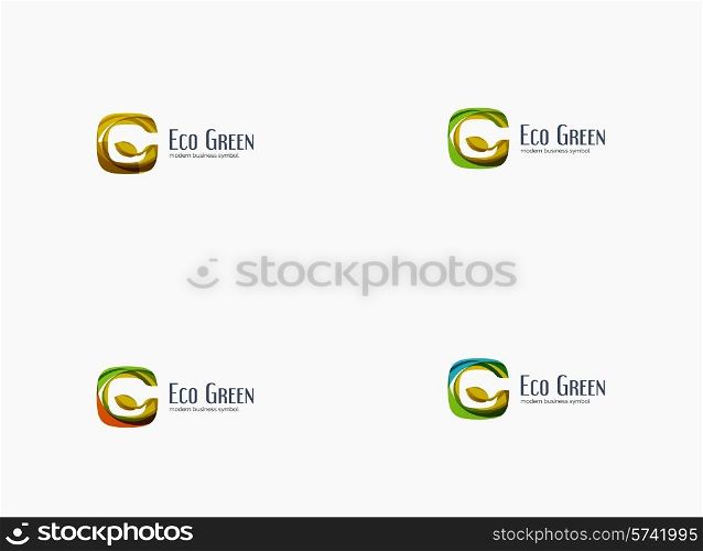 Modern G letter, green eco concept company logo, clean glossy design. Abstract shape made of color overlapping wave pieces