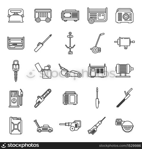 Modern gasoline tools icons set. Outline set of modern gasoline tools vector icons for web design isolated on white background. Modern gasoline tools icons set, outline style