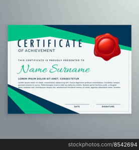 modern geometric certificate design in blue and green shapes