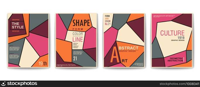 Modern geometric poster in a trendy style of abstraction art. Composition of abstract lines and shapes. Vector covers set. . Modern geometric poster in a trendy style of abstraction art. Composition of abstract lines. Vector covers set.