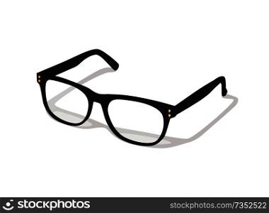 Modern glasses icon isolated on white background vector illustration of elegance spectacles in black frame, eyeglasses with lense, eyewear model. Modern Glasses Icon Isolated on White Background