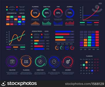 Modern graphic data chart infographic dashboard design template info charts network management interface diagrams analysis information vector infographics
