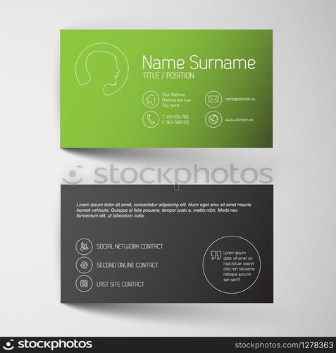 Modern green business card template with simple white line graphic