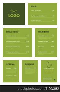 Modern green flat minimalistic vertical restaurant menu template with nice typography