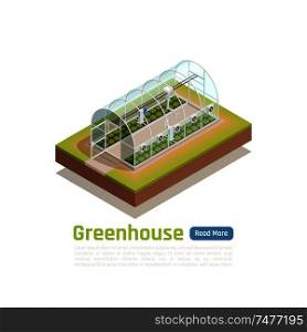 Modern greenhouse smart hydroponic planten grow trays technology with embedded climate control system outdoor isometric view illustration
