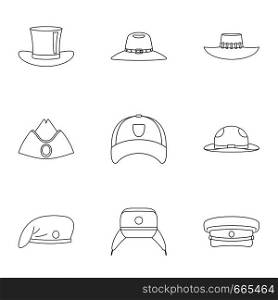 Modern hat icon set. Outline set of 9 modern hat vector icons for web isolated on white background. Modern hat icon set, outline style