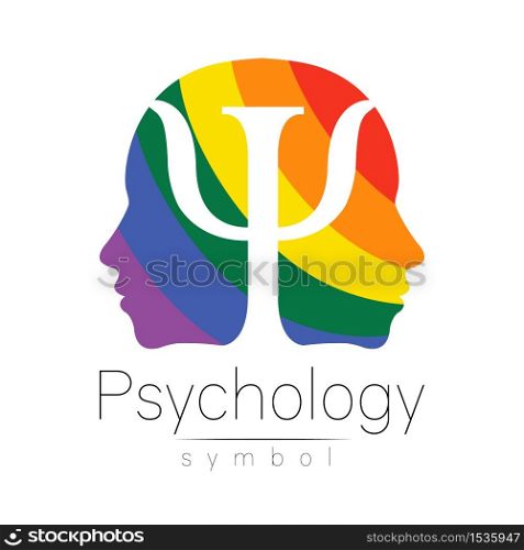 Modern head logo sign of Psychology. Profile Human. Letter Psi. Creative style. Symbol in vector. Rainbow color isolated on white background. Icon for web. Logotype.. Modern head logo sign of Psychology. Profile Human. Letter Psi. Creative style. Symbol in vector. Rainbow color isolated on white background. Icon for web. Logotype