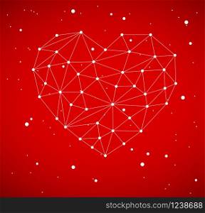 Modern heart vector illustration made from triangles - lovely network polygon image. Modern heart made from triangles
