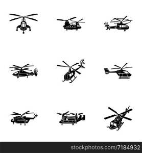 Modern helicopter icon set. Simple set of 9 modern helicopter vector icons for web design isolated on white background. Modern helicopter icon set, simple style