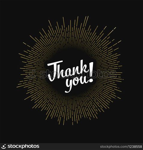 Modern hipster vector thank you badge template. Modern hipster thank you illustration goden on black