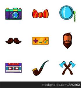 Modern hipsters icons set. Cartoon illustration of 9 modern hipsters vector icons for web. Modern hipsters icons set, cartoon style
