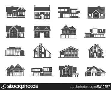 Modern houses and cottages diversity flat grey icons set isolated vector illustration. House Icons Set