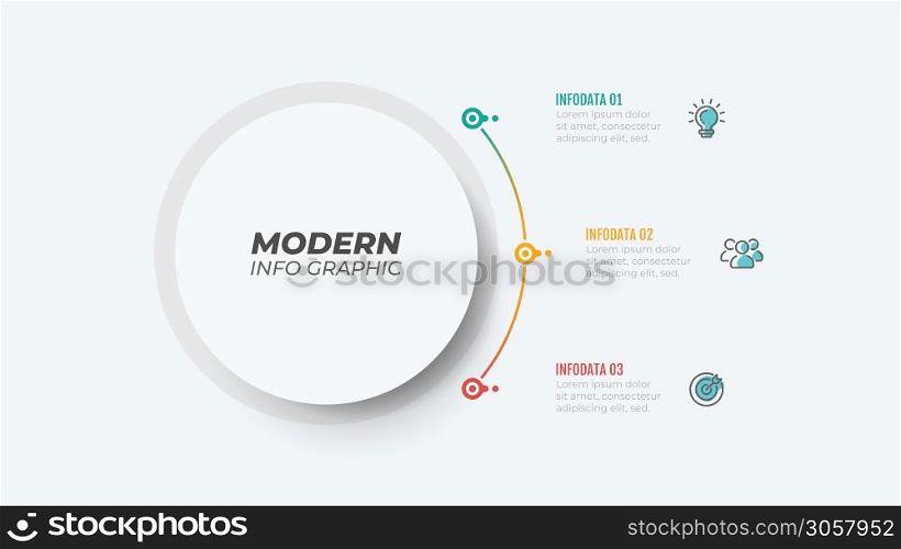 Modern infographic template with 3 step, option, circle and marketing icons. Can be used for workflow diagram, annual report, presentation or web design. Vector eps10 illustration.