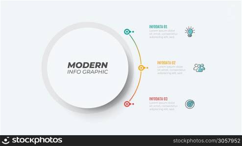 Modern infographic template with 3 step, option, circle and marketing icons. Can be used for workflow diagram, annual report, presentation or web design. Vector eps10 illustration.