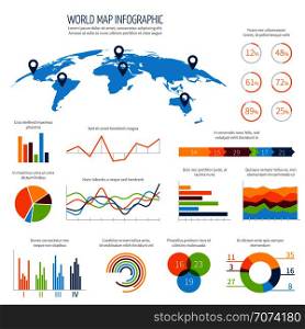 Modern infographic vector template with 3d world map and charts. Business world graphic and chart for presentation illustration. Modern infographic vector template with 3d world map and charts