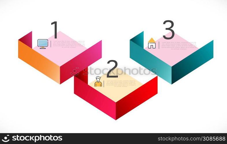 Modern infographics with overlapping and colorful geometric template on white background and space for business or technology presentation. vector illustration