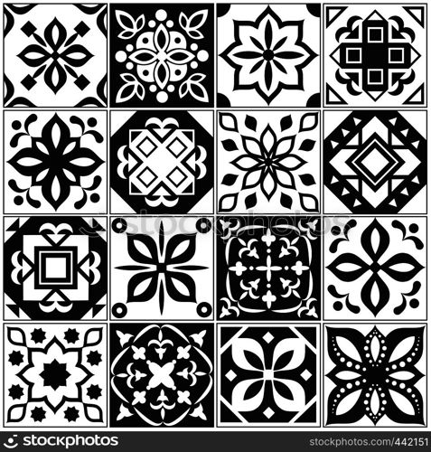 Modern interior spanish and turkish tiles. Kitchen floral vector patterns. Illustration of surface mosaic ceramic pattern, arabesque and portuguese floor tile interior. Modern interior spanish and turkish tiles. Kitchen floral vector patterns