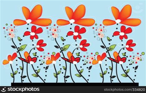 Modern invitation card with floral design, orange flowers on brown gray. Vector illustration. 