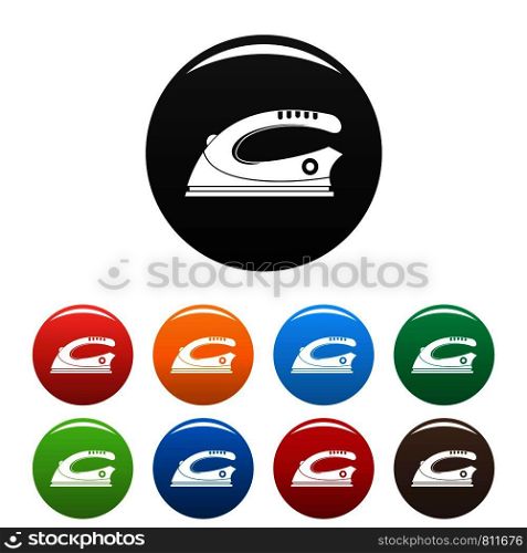 Modern iron icons set 9 color vector isolated on white for any design. Modern iron icons set color