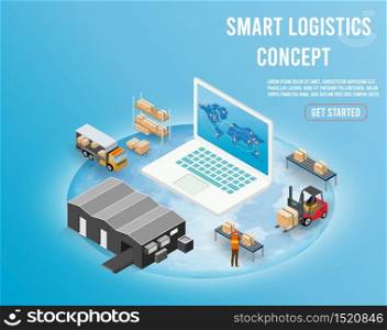 Modern isometric design concept of Smart Logistics with global logistics partnership for website and mobile website. Easy to edit and customize. Vector illustration