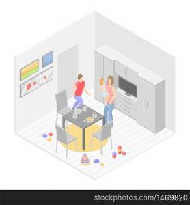 Modern kitchen room icon. Isometric of modern kitchen room vector icon for web design isolated on white background. Modern kitchen room icon, isometric style