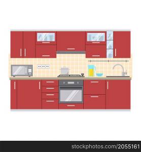 Modern kitchen wall interior. For web design, banner, flyer, mobile and application interface, also useful for infographics. Flat style vector illustration isolated on white background.. Modern kitchen wall interior.