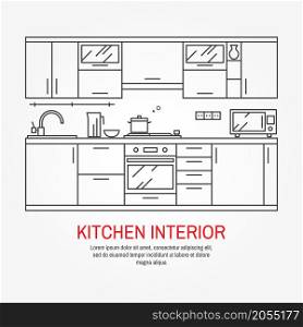 Modern kitchen wall interior. For web design, banner, flyer, mobile and application interface, also useful for infographics. Flat style vector illustration isolated on white background.. Modern kitchen wall interior.
