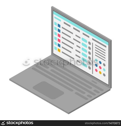 Modern laptop icon. Isometric of modern laptop vector icon for web design isolated on white background. Modern laptop icon, isometric style