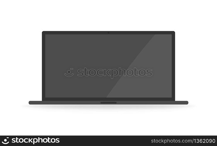 Modern laptop isolated pc. Computer with keyboard in vector with blank design. Isolated black mockup. Mobile portable device. Vector EPS 10.