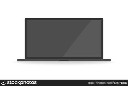 Modern laptop isolated pc. Computer with keyboard in vector with blank design. Isolated black mockup. Mobile portable device. Vector EPS 10.