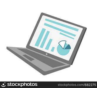Modern laptop with financial chart and diagram on the screen vector cartoon illustration isolated on white background.. Laptop with chart and diagram vector cartoon.